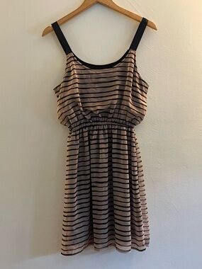 Xhilaration Black and Tan Striped Sleeveless Mini Dress